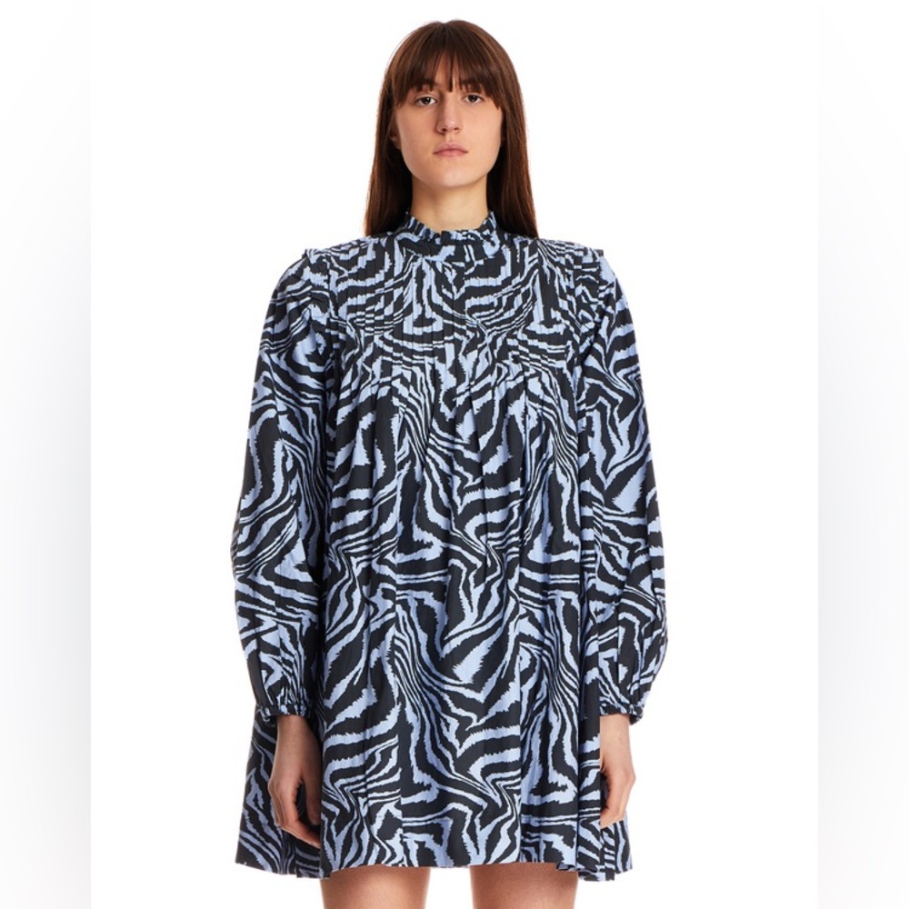 Ganni Black and Blue Patterned Dress - Size M
